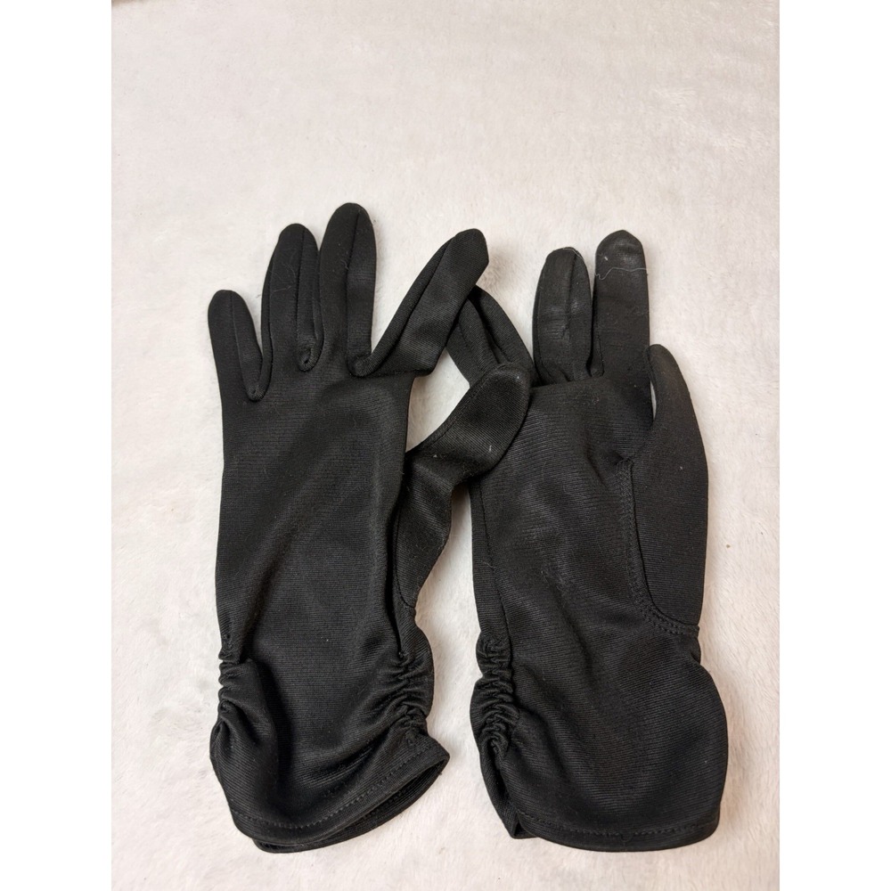 Vintage 1960s Black Nylon Wrist Gloves Ruched Gathered Side Details USA 6.5-7